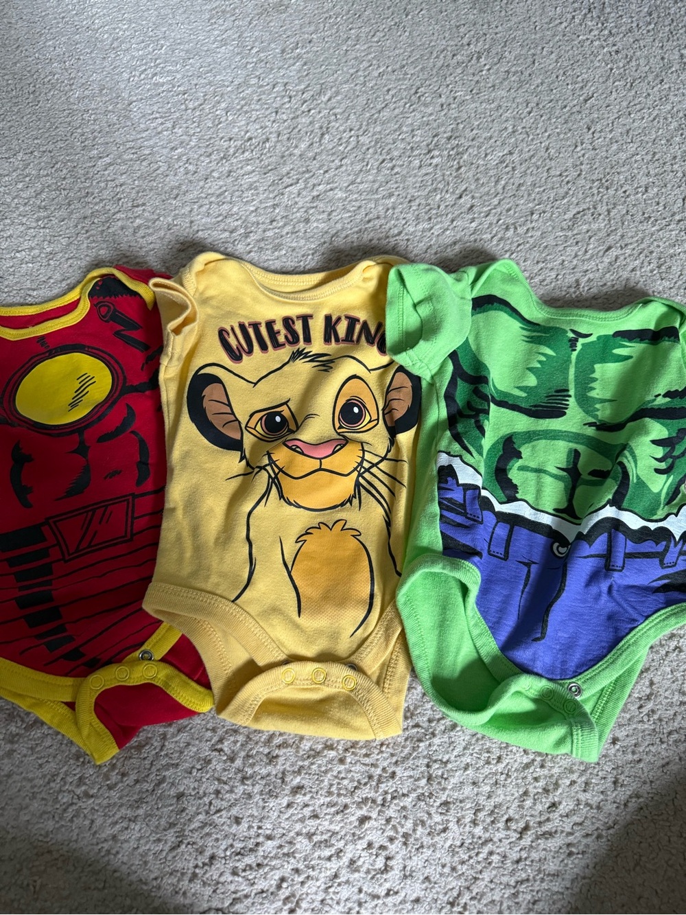 Disney Simba, Marvel iron man and hulk One-Piece Bodysuit size 3-6 months